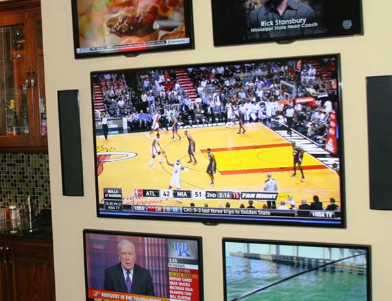 Man cave with sports bar